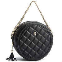 MONTAGUT 梦特娇 包包女包牛皮时尚百搭斜跨手提单肩包CK风小圆包R7612085011黑色