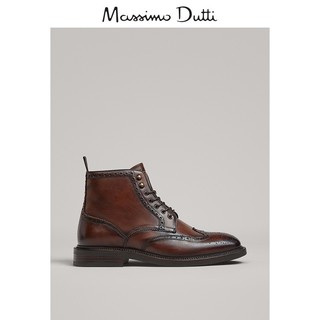 年中盛典 Massimo Dutti 男鞋 皮革色刺孔纳帕真皮短靴 16010022709