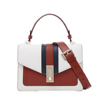 蔻一 Cnolés() 包包女包牛皮单肩包百搭斜挎手提小方包撞色韩版 C349D米白色