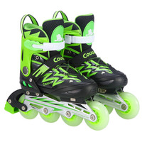 美洲狮（COUGAR）儿童可调休闲轮滑鞋刷街溜冰鞋全闪单鞋 黑绿色L码