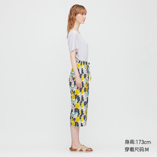 UNIQLO 优衣库 女士棉质印花七分裤休闲裤426253 草绿色S