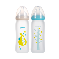 Pigeon贝亲婴儿宽口径玻璃奶瓶硅胶护层彩绘奶瓶240ml 配M号奶嘴
