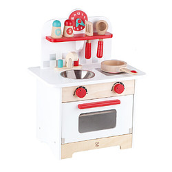 Hape复古红白小厨房3-6岁婴幼玩具过家家木制玩具