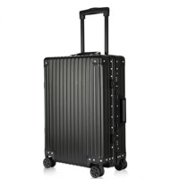 Aowbs铝镁合金拉杆箱 商务旅行登机箱20英寸行李箱复古款 静音万向飞机轮男女 炫酷黑 20英寸