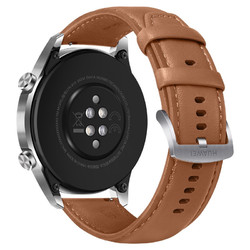HUAWEI 华为 WATCH GT 2 时尚款 智能手表 46mm 银色不锈钢表壳 砂砾棕皮质表带（血氧、GPS、心率）