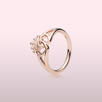 Pandora潘多拉玫瑰金色连心戒指187685优雅可叠戴气质指环女