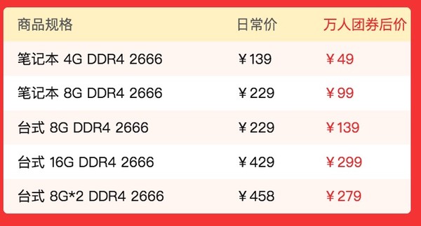 雷克沙 笔记本/台式 内存条 电脑  4G/8G/16G DDR4