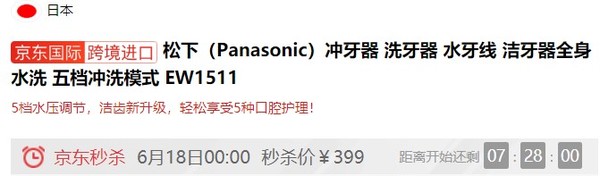 Panasonic 松下 EW1511 超声波 便携冲牙器