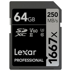 Lexar 雷克沙 Pro升级版 1667x SDXC UHS-II U3 SD存储卡 64GB