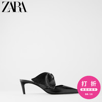 ZARA新款 女鞋 黑色蝴蝶结饰羊皮革真皮细跟高跟皮鞋 11204510040
