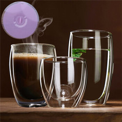 AlfunBel艾芳贝儿双层玻璃杯水杯牛奶咖啡饮料杯 高硼硅耐热隔热玻璃 双层杯3只装（大 中 小）C-85-28-99 *3件