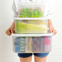 百露大容量冰箱食品收纳盒厨房塑料冷冻储物蔬菜保鲜盒密封长方形带盖 中号单个 *6件