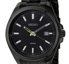 SEIKO 精工 Dress系列 SUR073 男士石英手表 42mm 黑盘 镀黑不锈钢表带 圆形