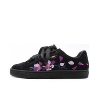 PUMA 彪马 Puma Suede Heart 运动板鞋 黑色/紫花卉刺绣 38