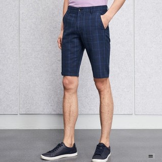 【绅士穿着】夏季热销男士时尚格纹舒适透气休闲款五分中裤 30 藏青色46