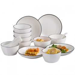 隽美黑线简约系列陶瓷碗盘碟餐具套装盘子碗