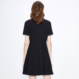 显瘦小黑裙红袖2020春夏新款小香风收腰优雅赫本风POLO连衣裙女 黑色001（L/XL预售6.26） M