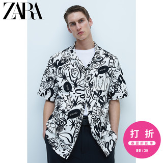 ZARA【打折】 男装 撞色印花短袖衬衣夏威夷衬衫 06917404250