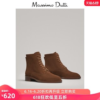 春夏折扣 Massimo Dutti 女鞋 新款绑带绒面皮踝靴女士时尚短靴 16219021709
