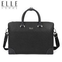 ELLE HOMME男士头层牛皮编织商务公文包青年简约休闲牛皮手提包