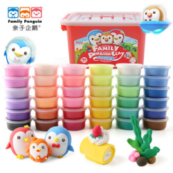 亲子企鹅彩泥橡皮泥超轻粘土太空沙小孩儿童玩具36色轻泥彩陶泥土黏土过家家手工diy工具模具收纳箱套装 2件 什么值得买