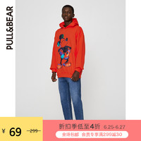 PULL&BEAR 卫衣男潮米老鼠插图红色连帽运动衫鼠年衣服 05596706