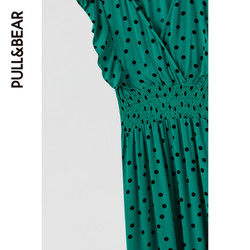 PULL&BEAR 夏装2020年新款女缩褶弹性设计绿色连衣裙 05391215