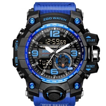 正港（ZGO）手表男士多功能防水夜光双显电子表男学生户外运动表 动感蓝806