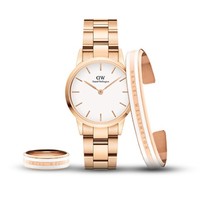 丹尼尔惠灵顿（DanielWellington）DW手表 28mm白盘时尚女表DW00100213+戒指尺寸：10+中号手镯（礼盒装）