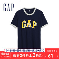 Gap男装纯棉透气基本款短袖T恤夏季499624 2020新款时尚LOGO上衣
