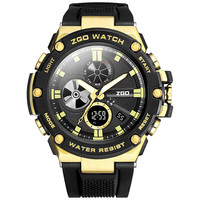 正港（ZGO）手表男学生电子表韩版防水夜光多功能双显运动手表 金色858