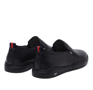 星期六男鞋（ST&SAT）时尚牛皮革舒适耐穿一脚蹬驾车透气百搭休闲鞋SS91129802 黑色 43