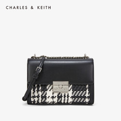 CHARLES＆KEITH单肩包编织饰女士链条翻盖CK2-70780956-2 Black黑色 S
