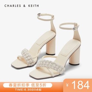 CHARLES＆KEITH2020春新品CK1-60480011女士休闲编织绊带饰露趾高跟凉鞋女