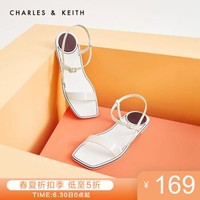CHARLES＆KEITH2020春夏新品CK1-70380786女士一字带方头平跟凉鞋