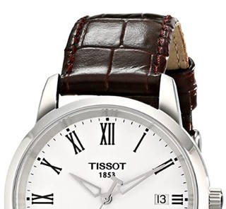 TISSOT 天梭 CLASSIC DREAM系列 T033.410.16.013.00 男士石英手表 38mm 白盘 棕色皮革带 圆形