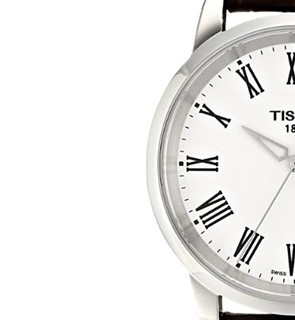 TISSOT 天梭 CLASSIC DREAM系列 T033.410.16.013.00 男士石英手表 38mm 白盘 棕色皮革带 圆形