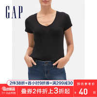 Gap女装舒适V领短袖亲肤T恤夏季158082 E 基础款纯色女士休闲上衣