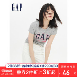 Gap女装圆领短袖T恤夏季254129 E City系列LOGO印花女士上衣