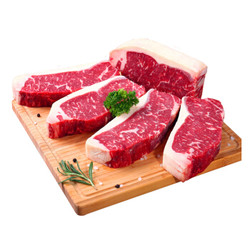 力度升级：京觅 澳洲谷饲原切西冷牛排（5片）1kg+东方万旗 牛肉串300g