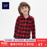 Gap男幼童休闲格子衬衫春496341 儿童纽扣舒适红色格子上衣潮
