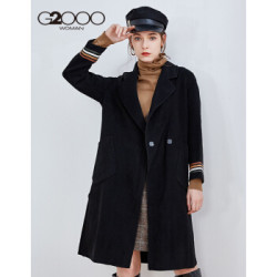 G2000商场同款女装毛呢外套 冬季新款气质条纹衣袖羊毛大衣女88221329 黑色/99 165/84A/M *3件