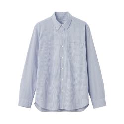 无印良品 MUJI 男式 新疆棉 水洗平纹 条纹衬衫