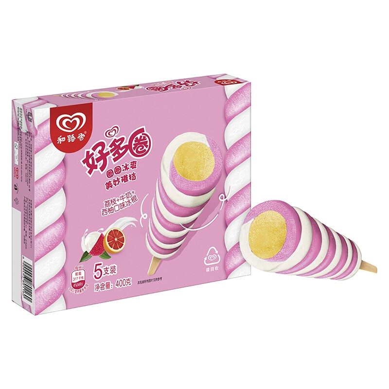 京东plus会员和路雪好多圈冰淇淋荔枝牛奶西柚口味5支80g7件