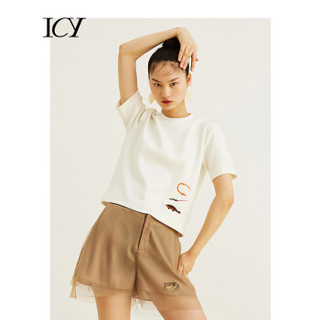 icy春装2019 巧绣海灵赞图箱型T恤女汉服 白色 L *5件