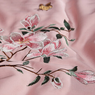 艾维家纺（I-WILL）全棉60支贡缎床品套件 长绒棉纯棉刺绣家纺被套床单粉色 玲珑1.8米床220*240