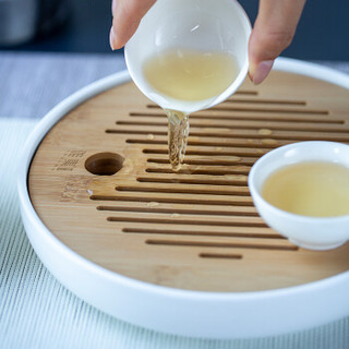 雅集茶盘 储水式陶瓷茶托盘圆形 干泡茶台茶海 家用简约茶具配件