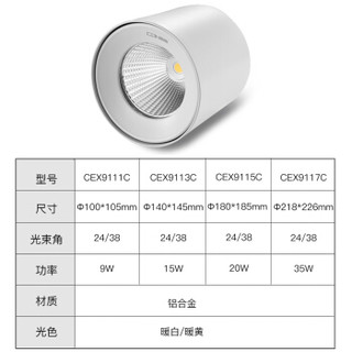 CDN西顿照明吸顶明装射灯CEX9117C-01功率35w黑色38°4000K暖白光