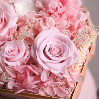 商品para ella桃心5朵粉色永生花玫瑰花满天星彩灯款钻石礼盒鲜花速递