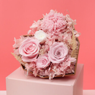 商品para ella桃心5朵粉色永生花玫瑰花满天星彩灯款钻石礼盒鲜花速递